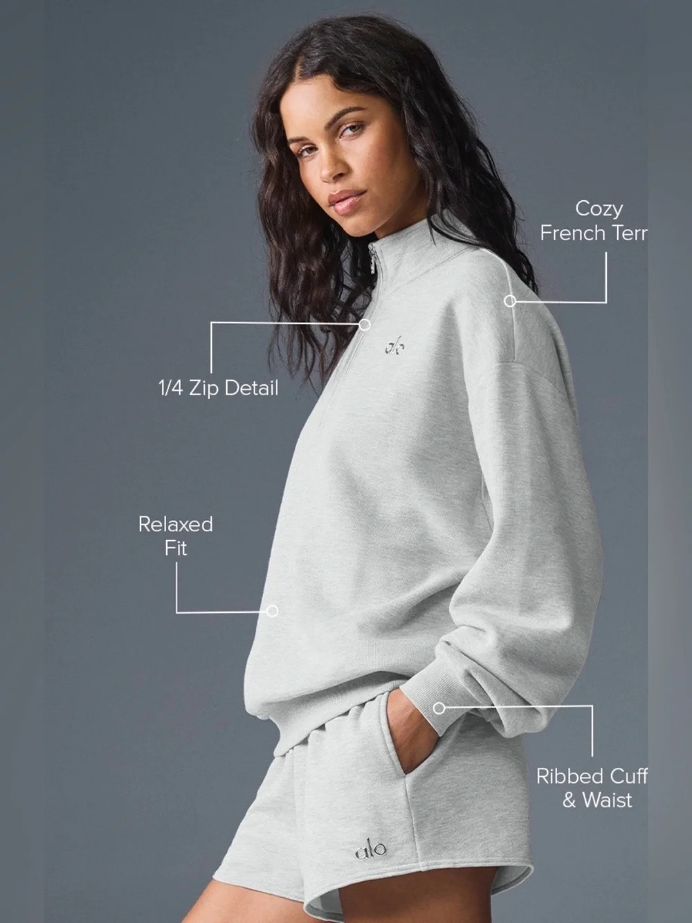 ALO Yoga 1/4-Zip Pullover Sweatshirt - Athletic Heather Grey - XS - NWT